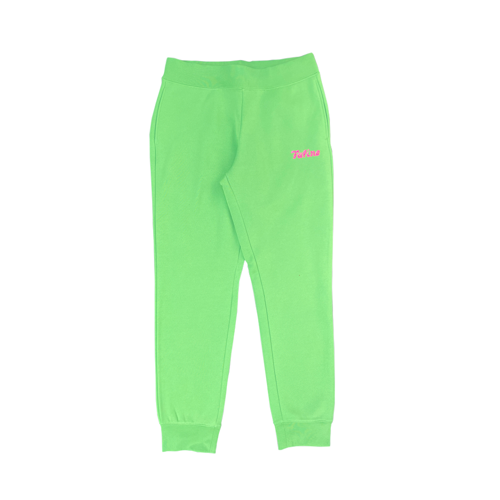 Faline Embroidery sweat pants Lime Green
