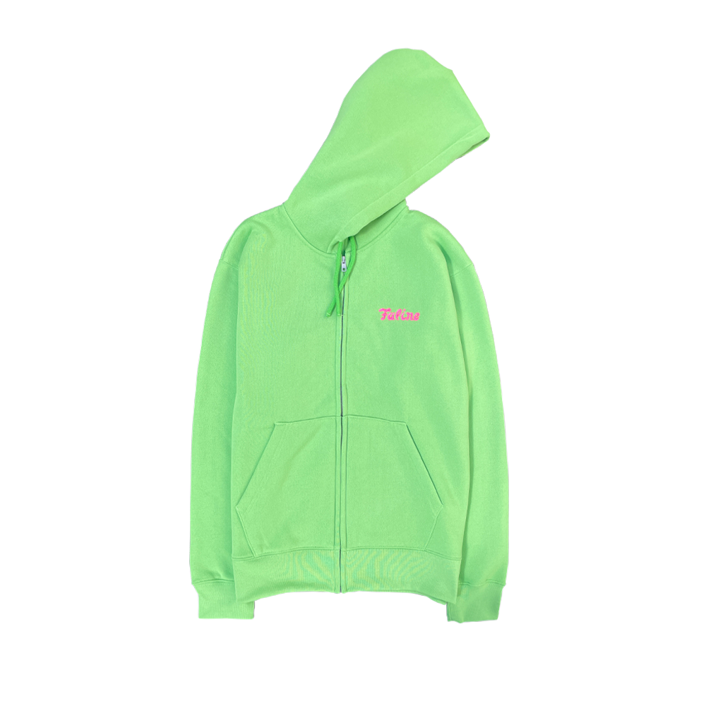 Faline Embroidery Zip-Up Hoodie Lime Green