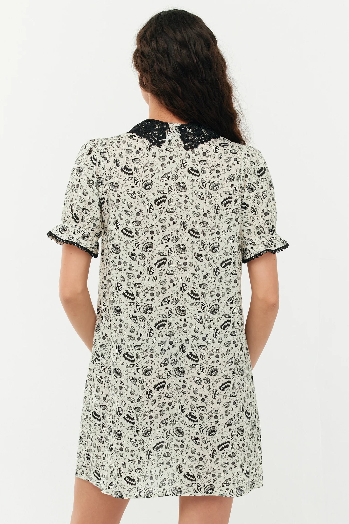 HVN Marie Mini Baby Doll Dress in Graphic Seashell