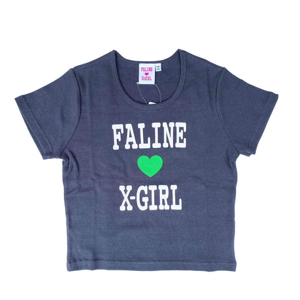 X-girl x FALINE S/S BABY TEE (CHARCOAL)