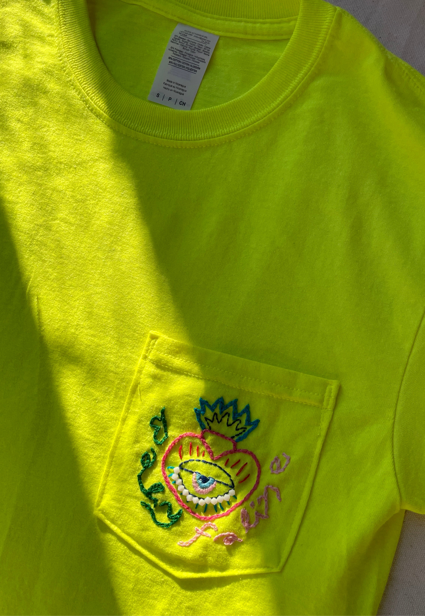 Pre Order Faline Enrejar for Baby Faline embroidery Tee in Neon Yellow