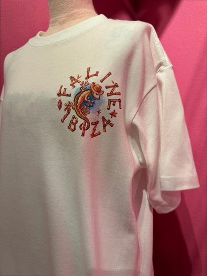 Antoine Kruk x Faline IBIZA Organic Tee colorful Gecko in White