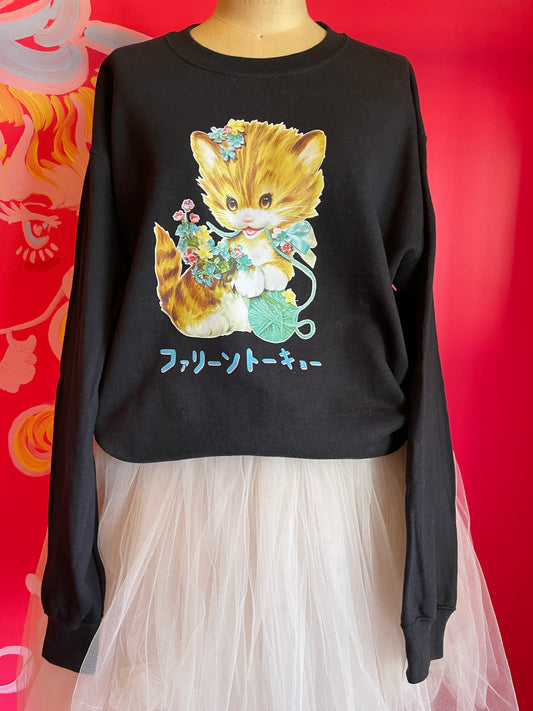 Faline lolita cat Crew Sweat  in black