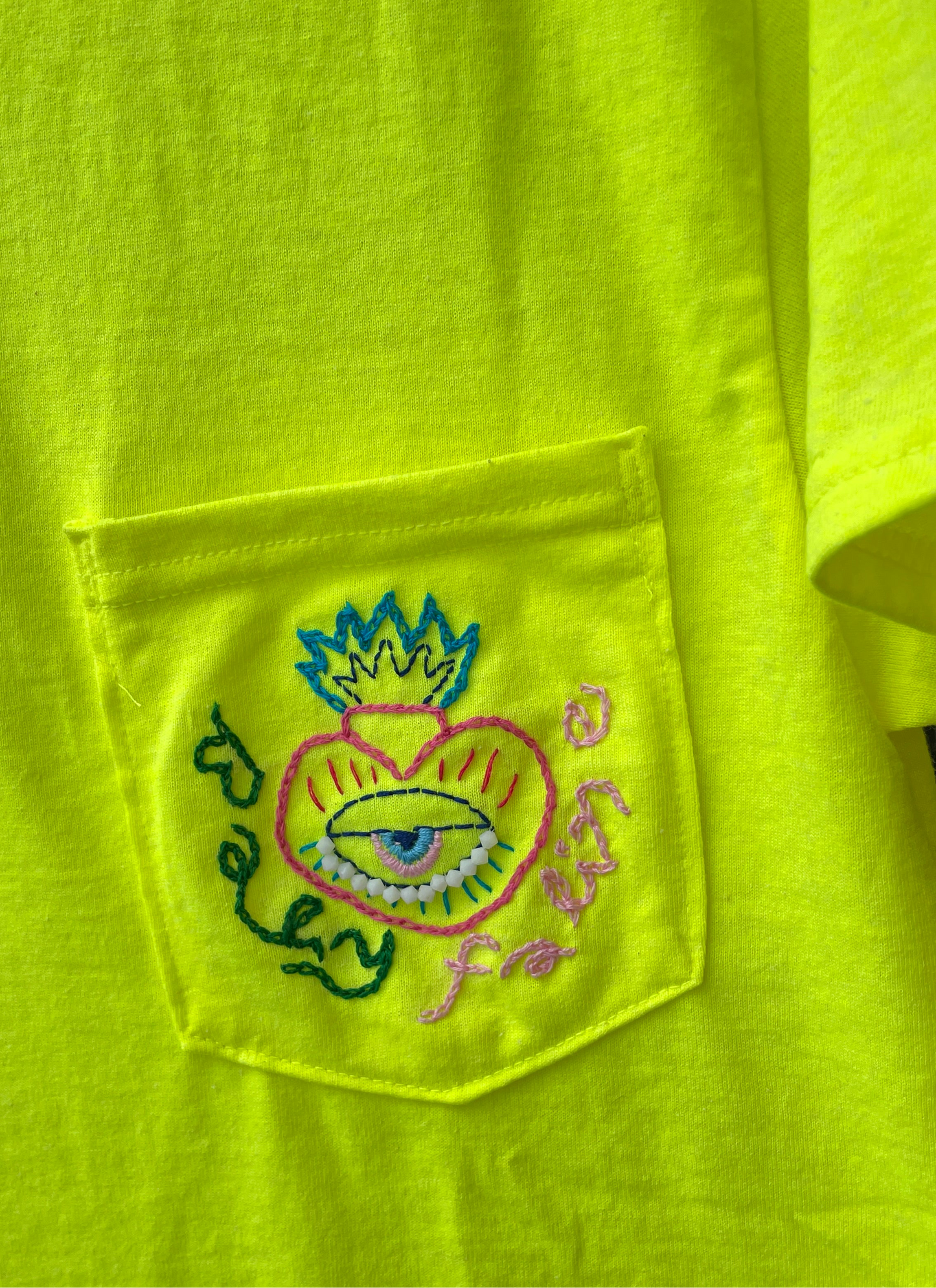 Pre Order Faline Enrejar for Baby Faline embroidery Tee in Neon Yellow