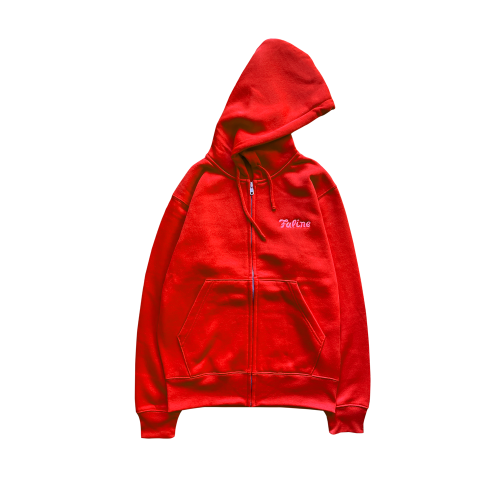 Faline Embroidery Zip-Up Hoodie Red