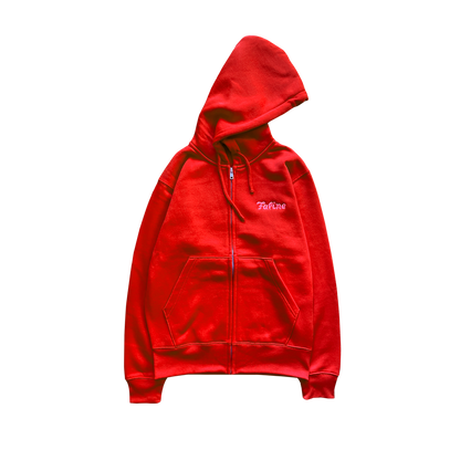 Faline Embroidery Zip-Up Hoodie Red