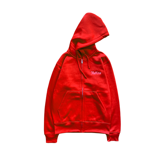 Faline Embroidery Zip-Up Hoodie Red