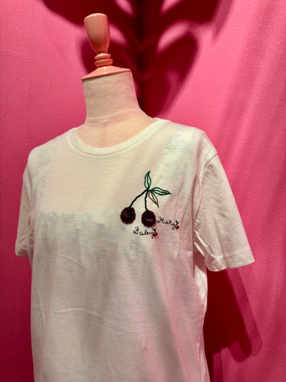 Abbie Walsh x Babymary Embroidery Tee shirts beaded Cherries in white