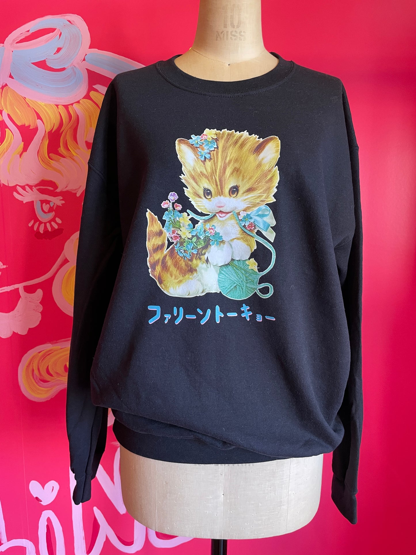 Faline lolita cat Crew Sweat  in black