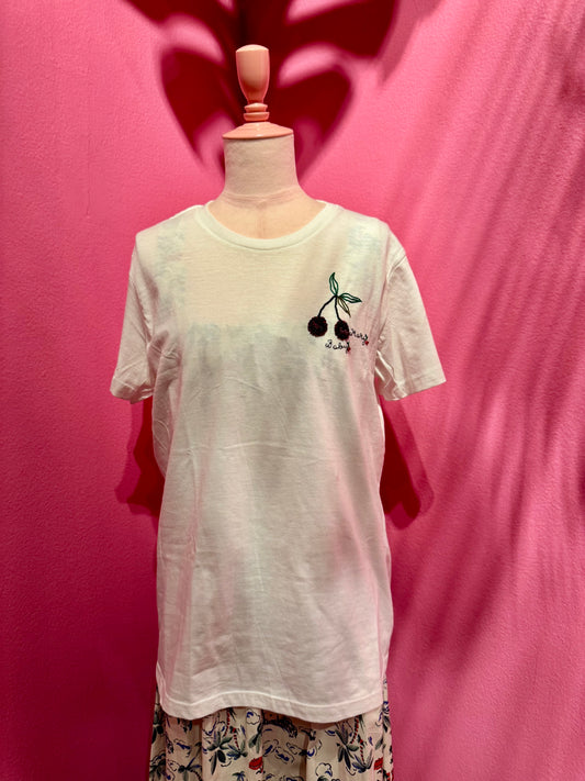 Abbie Walsh x Babymary Embroidery Tee shirts beaded Cherries in white
