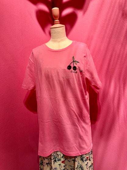 Abbie Walsh x Babymary Embroidery Tee shirts beaded Cherries in pink