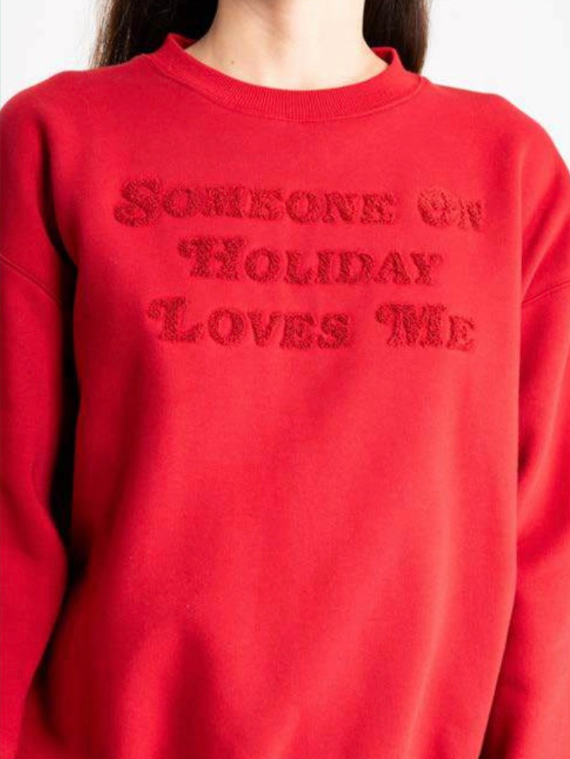 Holiday Someone on Holiday Tufted Crew Neck in Red