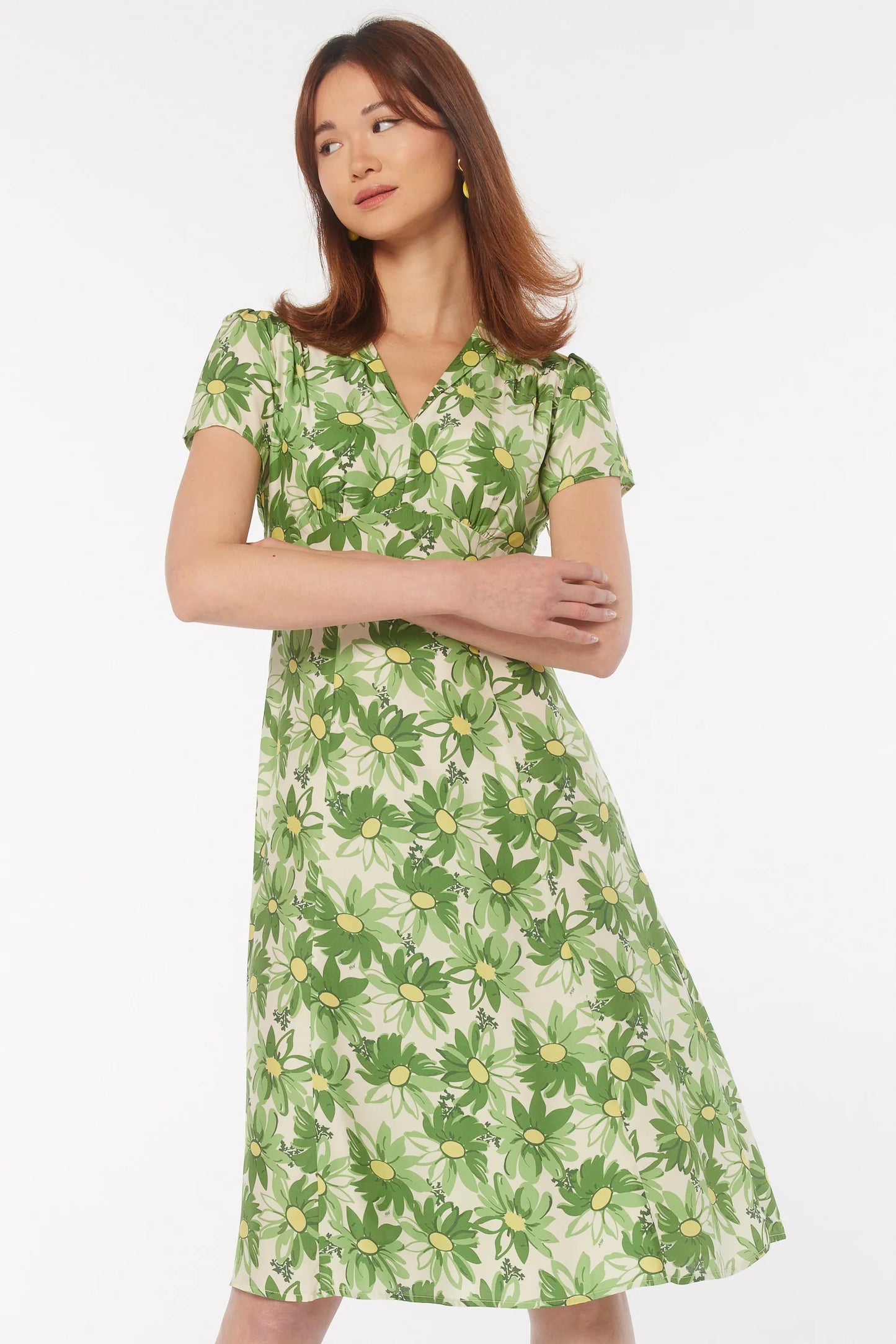 HVN Morgan Silk Dress Painted Daisy green