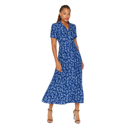 HVN Long Maria Dress  in Blue Bows