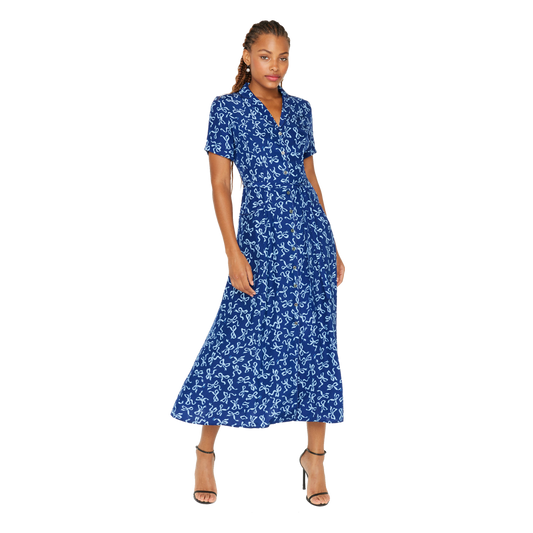 HVN Long Maria Dress  in Blue Bows