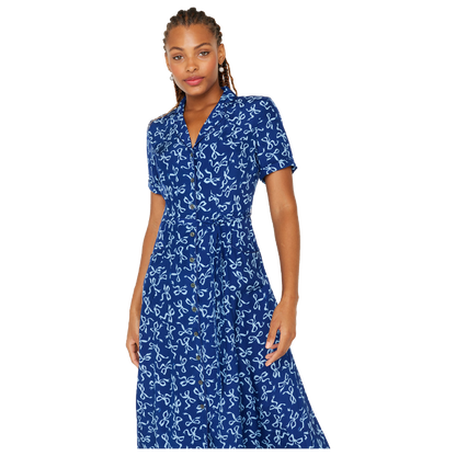 HVN Long Maria Dress  in Blue Bows