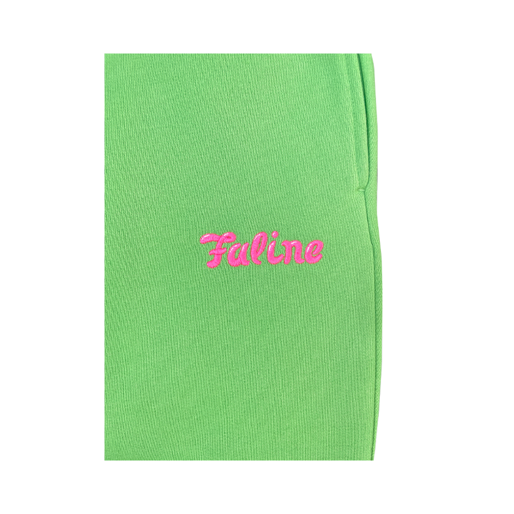 Faline Embroidery sweat pants Lime Green