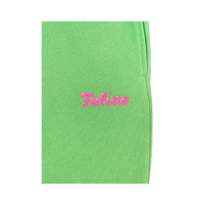 Faline Embroidery sweat pants Lime Green