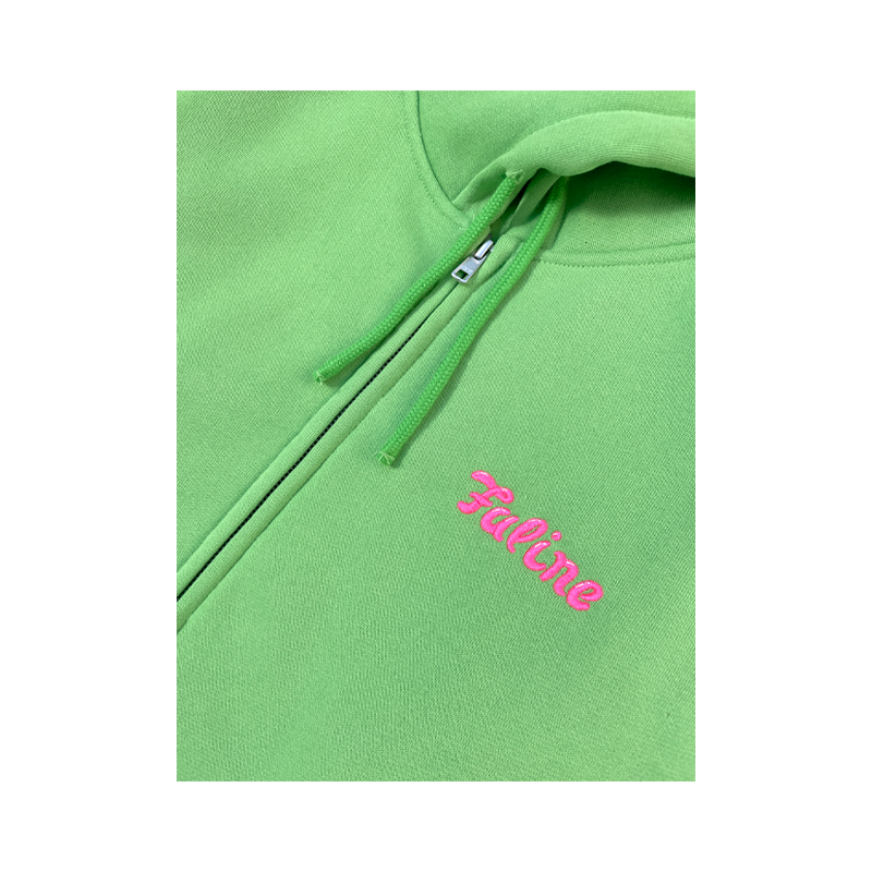 Faline Embroidery Zip-Up Hoodie Lime Green