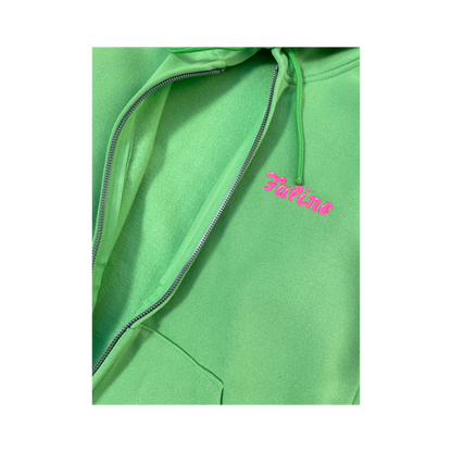 Faline Embroidery Zip-Up Hoodie Lime Green