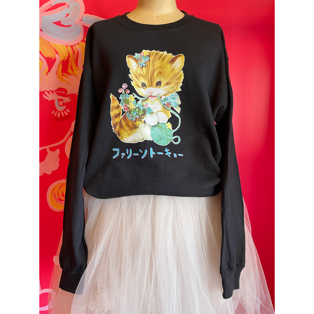 Faline lolita cat Crew Sweat  in black