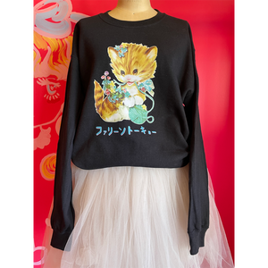 Faline lolita cat Crew Sweat  in black