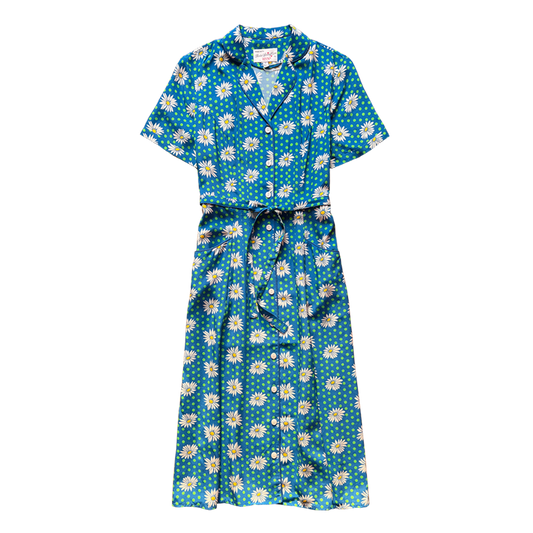 HVN Maria Dress in Blue Daisy dot