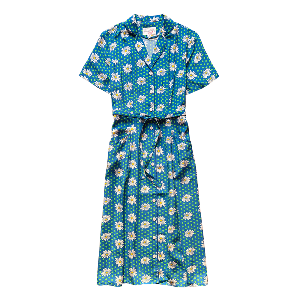 HVN Maria Dress in Blue Daisy dot