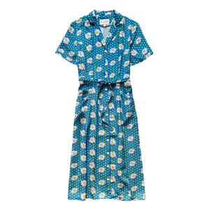 HVN Maria Dress in Blue Daisy dot