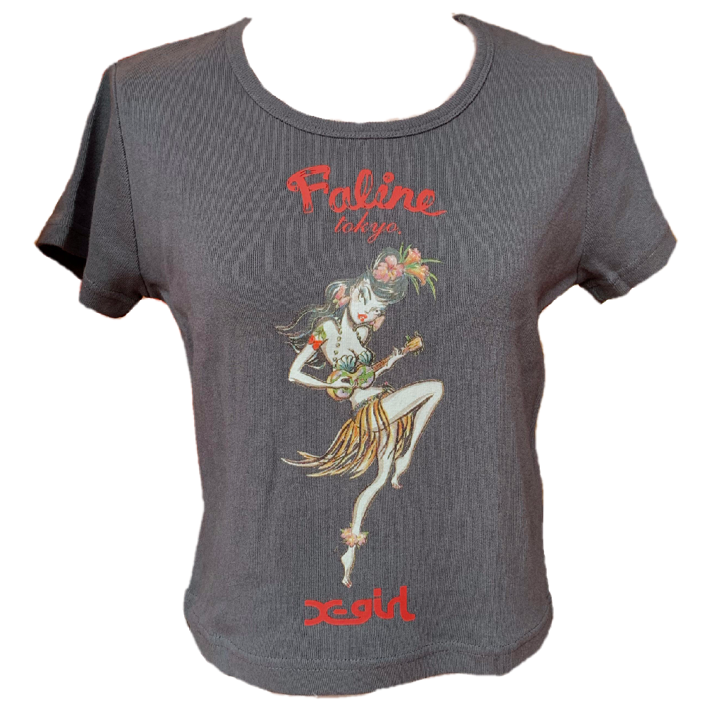 X-girl x FALINE ALOHA GIRL S/S TEE (CHACOAL)