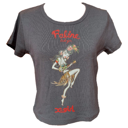 X-girl x FALINE ALOHA GIRL S/S TEE (CHACOAL)