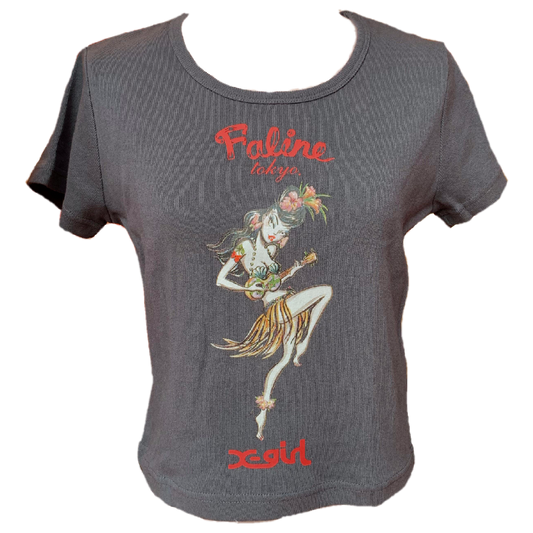 X-girl x FALINE ALOHA GIRL S/S TEE (CHACOAL)