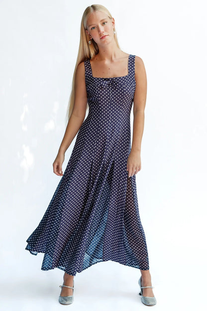 HVN Viv dress Navy polkadots