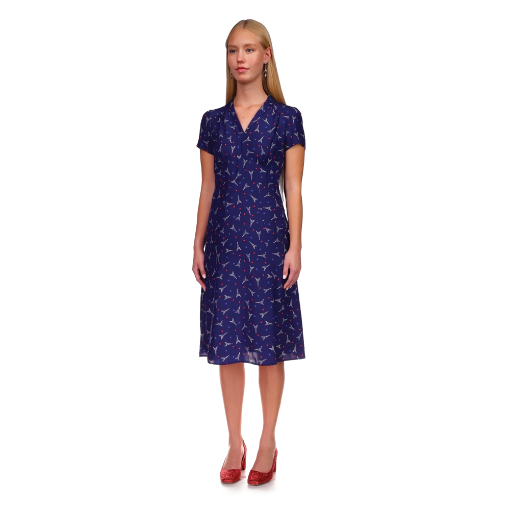 HVN Morgan 40s dress Navy Eiffel Tower