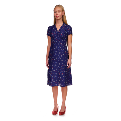 HVN Morgan 40s dress Navy Eiffel Tower