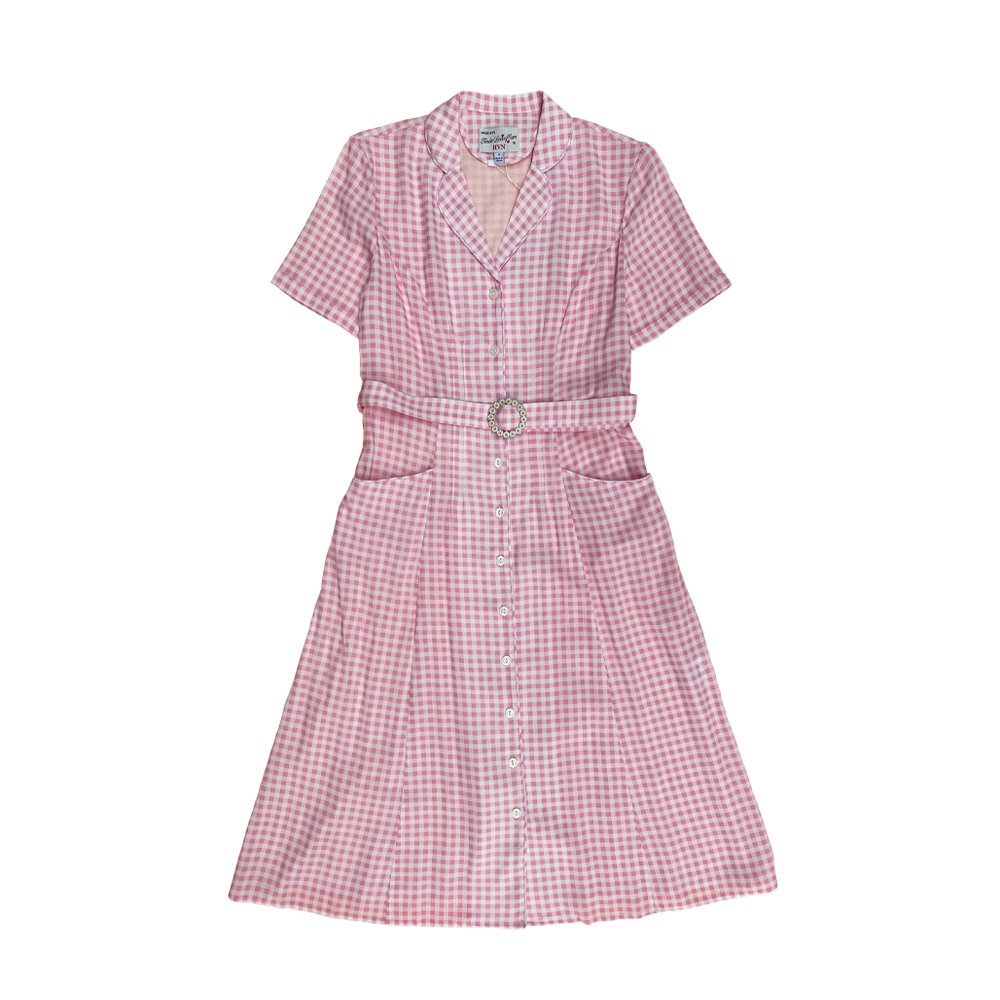 HVN Maria dress w/ daisy belt Pink gingham