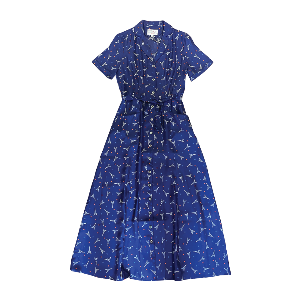 HVN Long Maria dress Navy Eiffel Tower