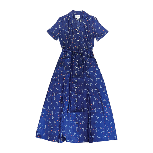 HVN Long Maria dress Navy Eiffel Tower