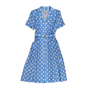 HVN Maria dress w/ daisy belt blue polka dot