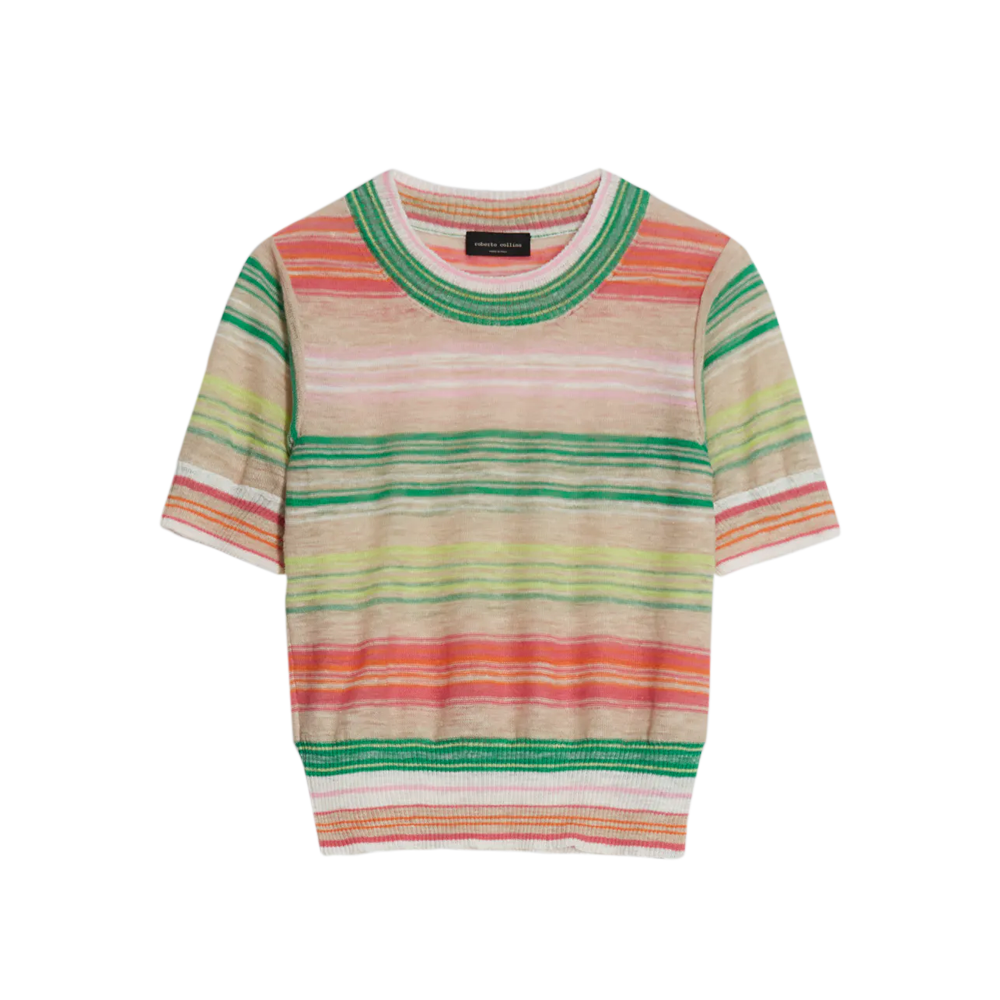 Roberto collina STRIPED LINEN T-SHIRT ISALA