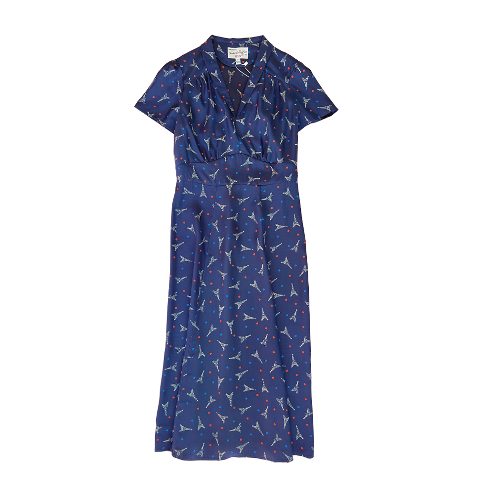 HVN Morgan 40s dress Navy Eiffel Tower