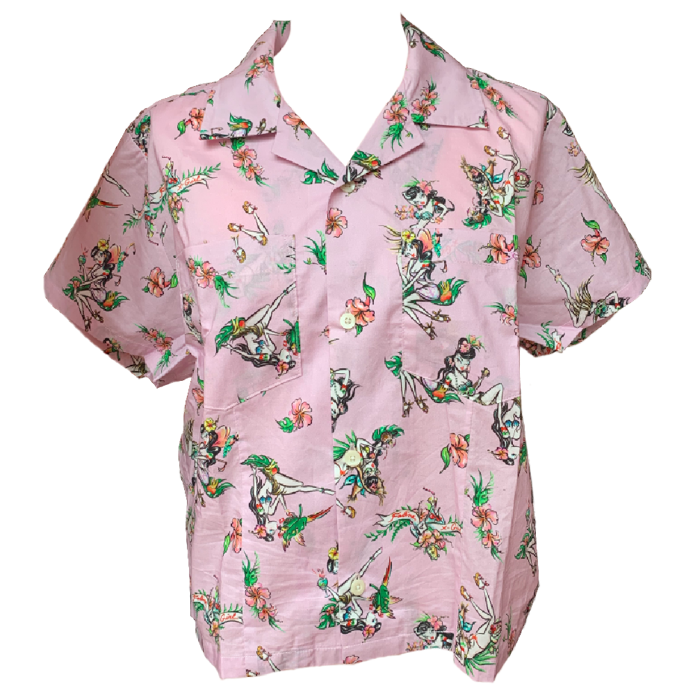 X-girl x FALINE GIRLS ALOHA SHIRT (Pink)