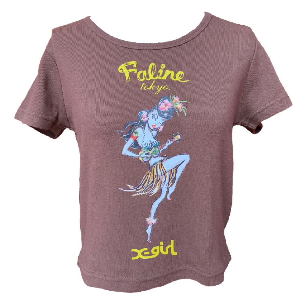 X-girl x FALINE ALOHA GIRL S/S TEE (BROWN)