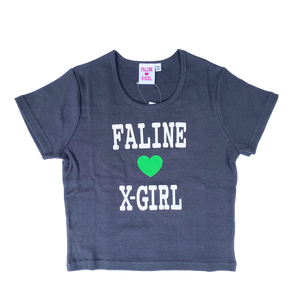 X-girl x FALINE S/S BABY TEE (CHARCOAL)